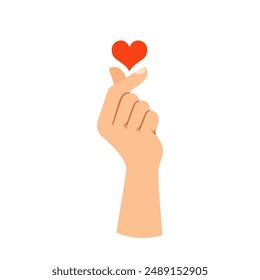 Hand Making A Gesture With Fingers Forming A Heart Symbol. Vector Image Conveys Love, Affection, And Connection