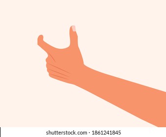 Hand making gesture while showing small amount of something isolated. side view, close-up, hand showing or holding something. hand measuring invisible items modern vector illustration. flat design