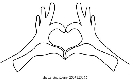 Hand Making A Heart continuous one line drawing Vector Illustration. Love concept with hand gestures