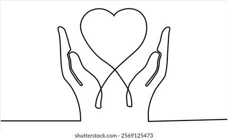 Hand Making A Heart continuous one line drawing Vector Illustration. Love concept with hand gestures