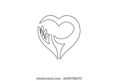Hand Making A Heart Continuous one line drawing of two hands forming a heart shape, minimalist love and unity symbol  Illustration. Love, Romance.