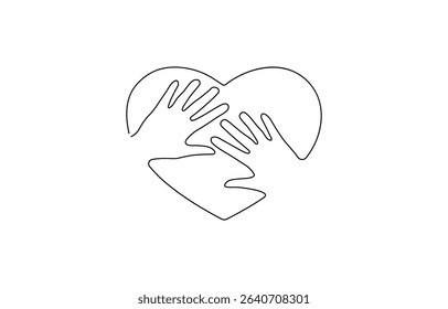 Hand Making A Heart Continuous one line drawing of two hands forming a heart shape, minimalist love and unity symbol  Illustration. Love, Romance.
