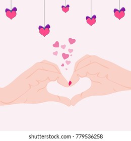 Hand making heart design for valentine day concept.