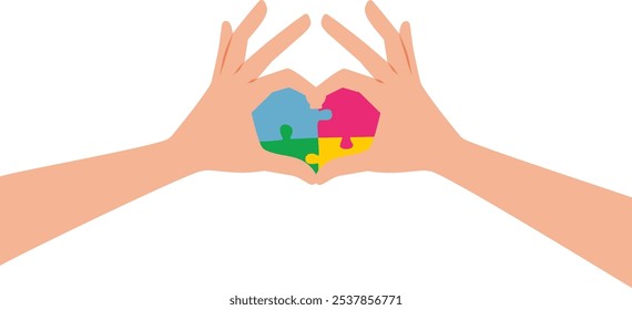 
Hand Making Heart Sign for Autism Awareness Vector Illustration. Hope for autistic spectrum international awareness day 
