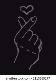 Hand making heart sign. Symbol of the heart and love. Hand-drawn isolated vector illustration.