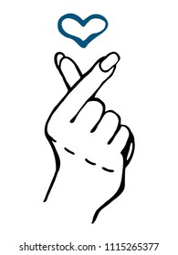 Hand making heart sign. Symbol of the heart and love. Hand-drawn isolated vector illustration.
