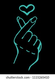 Hand making heart sign. Symbol of the heart and love. Hand-drawn isolated vector illustration.