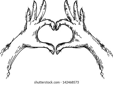  hand making heart sign,doodle vector