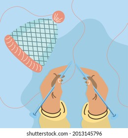 hand making knitted hat cartoon