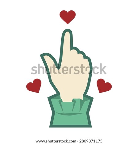 A hand making a love gesture with hearts floating around it, conveying affection and care