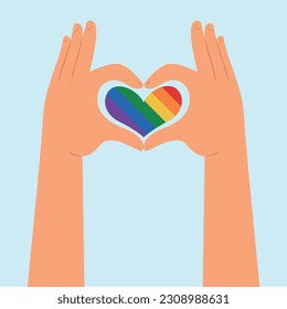 Hand making mini heart love sign lgbt. LGBTQ community flag, Illustration, Poster, Vector, Tshirt, Background or wallpaper. 