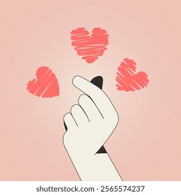 Hand making mini heart symbol. Love concept. Line Art Vector Illustration.