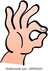 Hand making the OK sign, gesture done by joining the thumb and index finger into a circle and holding the other fingers straight in the air.