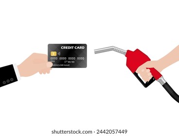 Hand Making Payment by Credit Card at Gas Station. Refueling Car Concept. Vector Illustration.  