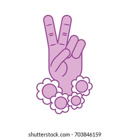 Hand making peace and love with flowers