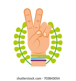 Hand making peace and love with wreath