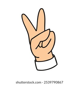 A hand making a peace sign gesture, symbolizing peace and positivity