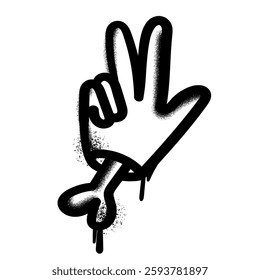 Hand making a peace sign Graffiti style with a dripping effect.Rendered in black and white with a bold street art aesthetic for urban designs,rebellious, alternative fashion,tattoo.Vector illustration