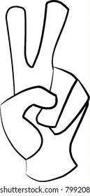 hand making peace sign, simple brush stroke