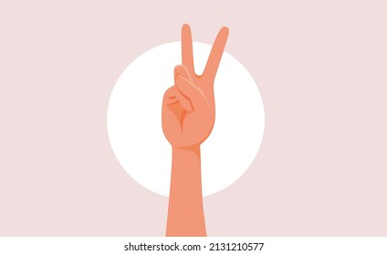 
Hand Making Peace Sign Vector Cartoon Illustration. Pacifist non-verbal gesture on pink background invoking kindness and friendship
