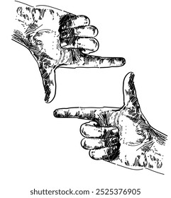 hand making picture taking photo gesture sign linear relistic vector illustration person isolated on white background