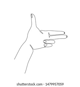 Hand making pistol sign hand gesture continuous line drawing, gesture gun. Single line on a white background, isolated vector illustration. Tattoo, symbol, print and logo design.
