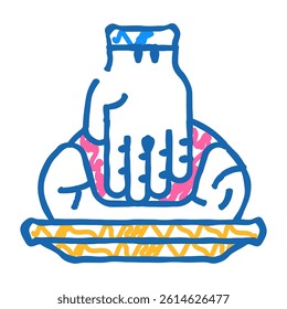 hand making pot doodle icon sketch vector. hand making pot sign. isolated symbol illustration