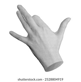 Hand making a quirky gesture with an eccentric and funny expression. Halftone style vector isolated on white background.