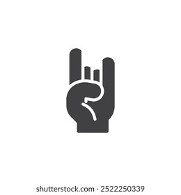 Hand making the "rock on" sign vector icon. Filled flat sign for mobile concept and web design. Rock On gesture glyph icon. Music or excitement symbol, logo illustration. Vector graphics