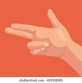 Hand making shape of pointed gun. Vector flat cartoon illustration