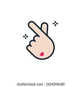 Hand making small heart, love, mini heart filled outline icons. Vector illustration. Editable stroke. Isolated icon suitable for web, infographics, interface and apps.