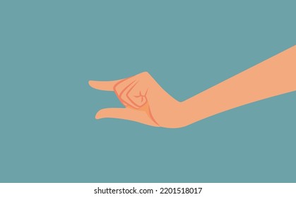 
Hand Making a Small Symbol Gesture Vector Cartoon Illustration. Person showing an approximate measurement of a tiny little thing
