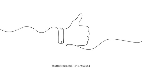 Hand making thumbs-up gesture in continuous line style, vector graphic depicting, representing approval and positivity. Ideal for use in social media,