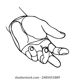 Hand of male, in one line art style isolated on a white background. Continuous line, vector