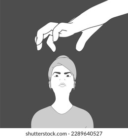 Hand of man above woman. Domestic violence and abusing. Stop violence against women concept illustration.