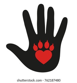 Hand of a man with a dog's paw