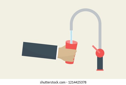 Hand of a man drinking water from faucet.
