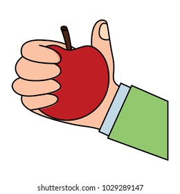 hand of a man holding apple fruit