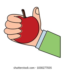 hand of a man holding apple fruit