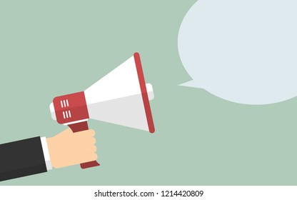 Hand of a man holding megaphone with blank area for text.