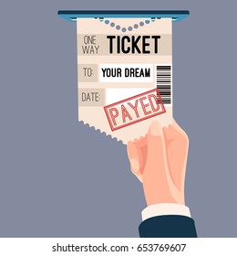 The hand of a man holding the ticket to ones dream. EPS8 illustration.