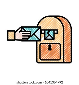 hand man with letter message and mailbox