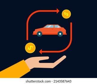 Hand of man with money buying or renting a new car	