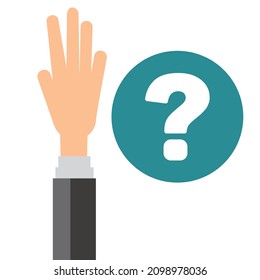 The hand of a man raising his hand. Vectors on questions and doubts.