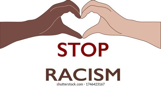 Hand man vector of black skin and white skin composed wo hearts shapeTo show the friendship each other Stop racism concept