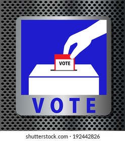 Hand of man voting ballot with box vector