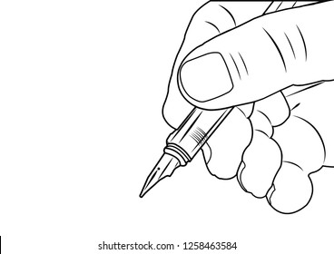 Hand of man writing on white background. Vector design.