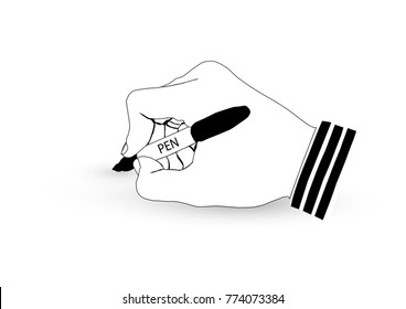Hand of man writing on white background. Vector design.
