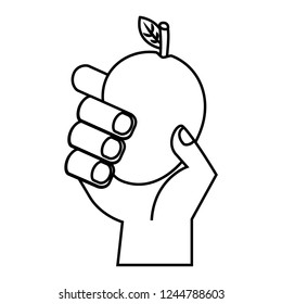 hand with mango on white background