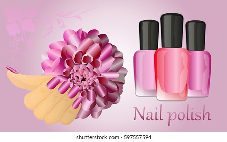 A hand and manicure holds flower  I show nail polish